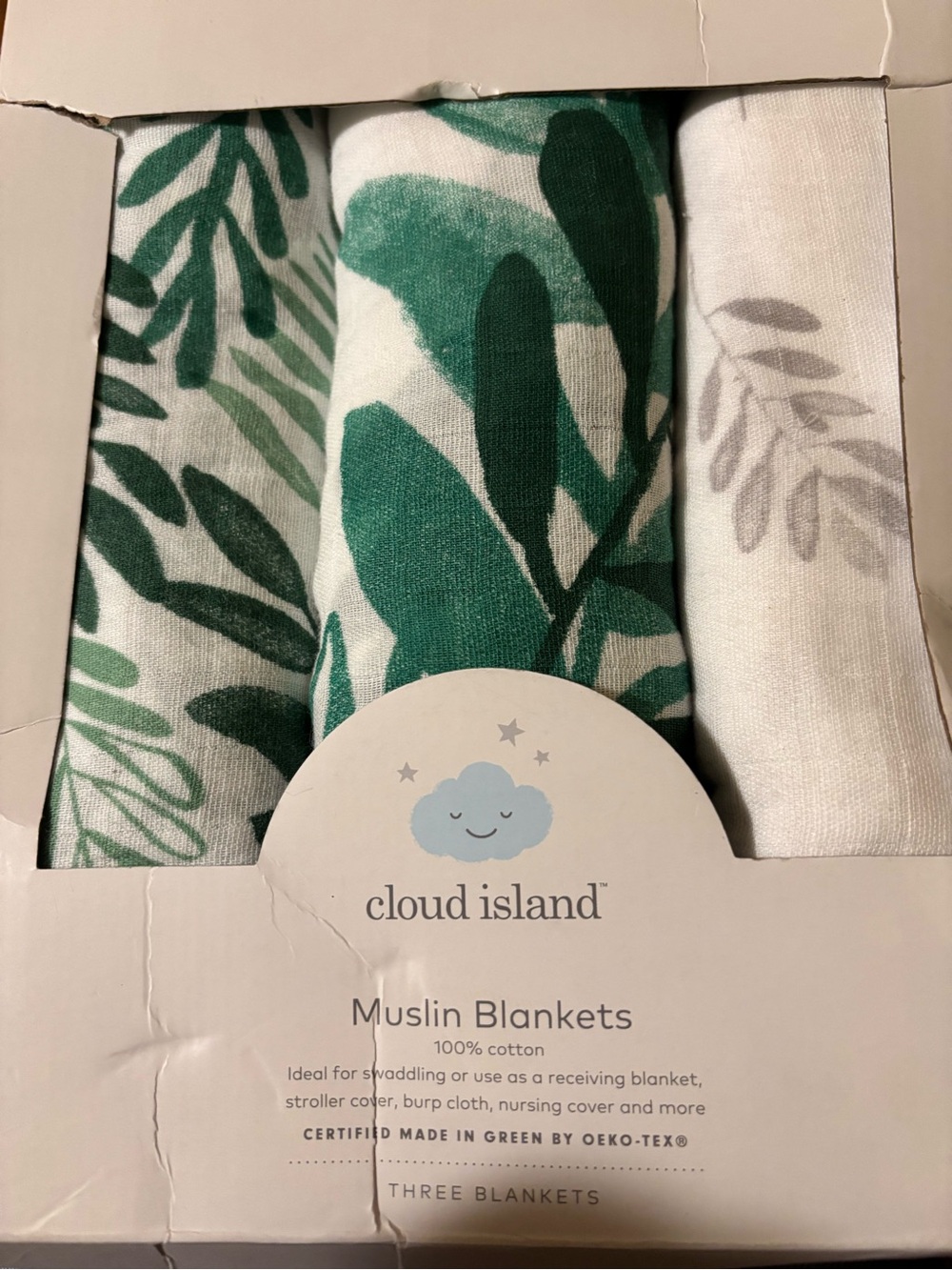 cloud island Green Leaf Muslin Blanket Set
